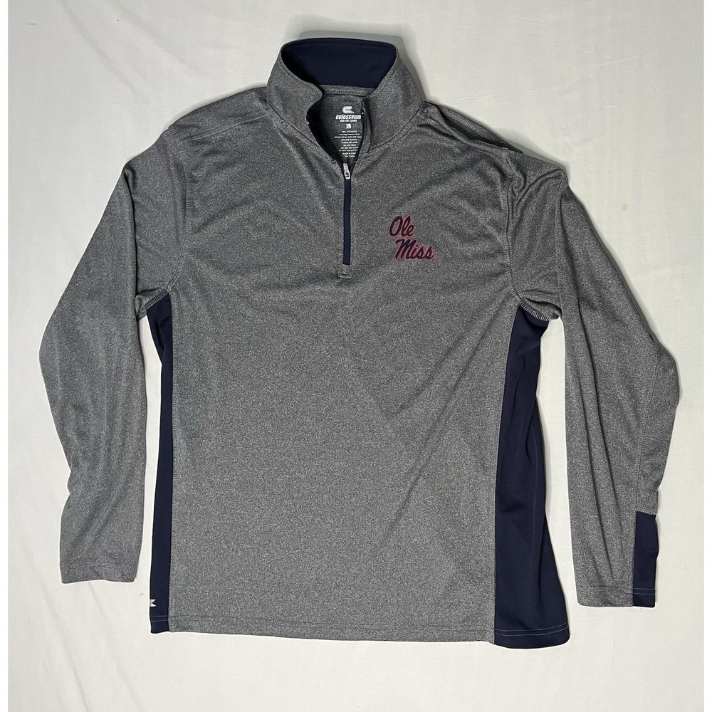 Colosseum Ole Miss Rebels Pullover Shirt Men's Size Large Gray 1/4 Zip Football